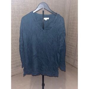 LOFT Women's Teal Blue V Neck Long Sleeve Relaxed Fit‎ Casual Top
